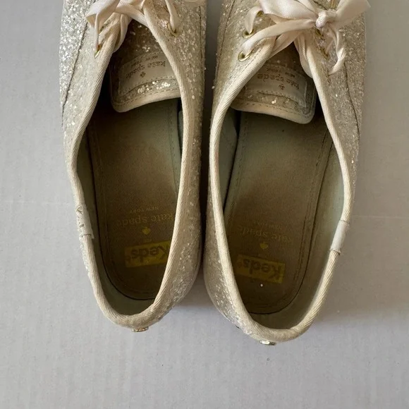 Kate Spade White Sparkle Keds 8.5 Ribbon Laces Bridal Wedding Bride Bling - Picture 8 of 11